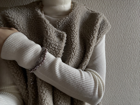 ーlayer pearl braceletsilverー　サージカルステンレス　チェーンブレスレット　パール 3枚目の画像