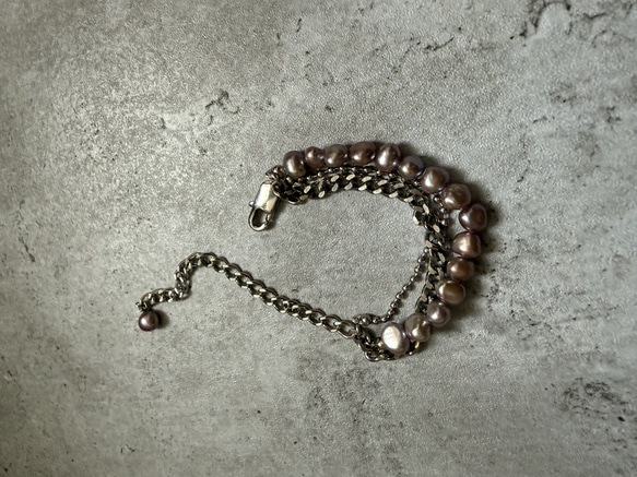 ーlayer pearl braceletsilverー　サージカルステンレス　チェーンブレスレット　パール 19枚目の画像