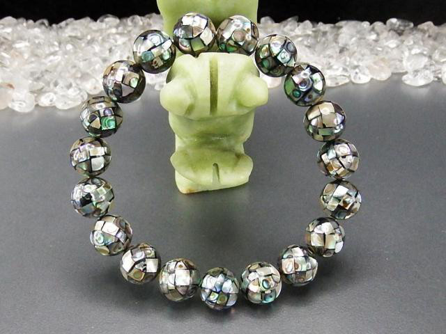 希少一点物手作りアバロンシェルボール約10mmブレスレット数珠