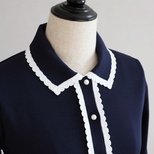 【美品】アニエスベー ヘチマ襟スナップカーデ ネイビー agnes b. - 【美品】アニエスベー ヘチマ襟スナップカーデ ネイビーの
