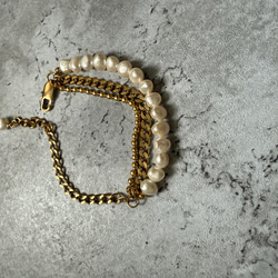 ーlayer pearl braceletー　サージカルステンレス　チェーンブレード　ブレスレット　パールアクセサリー 14枚目の画像