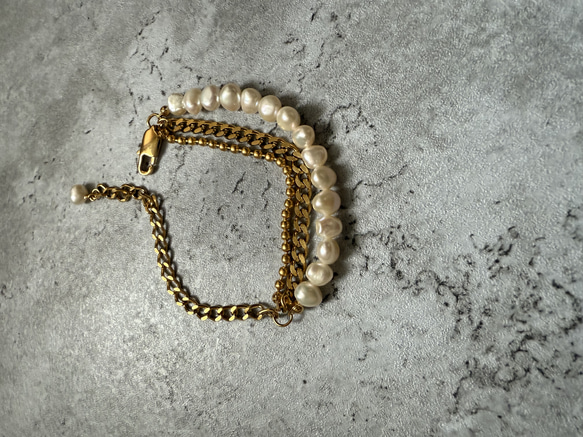 ーlayer pearl braceletー　サージカルステンレス　チェーンブレード　ブレスレット　パールアクセサリー 14枚目の画像