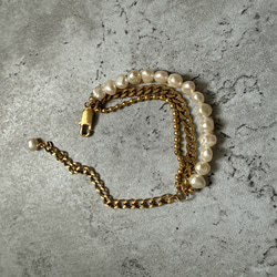 ーlayer pearl braceletー　サージカルステンレス　チェーンブレード　ブレスレット　パールアクセサリー 1枚目の画像