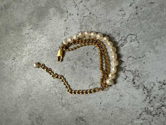 ーlayer pearl braceletー　サージカルステンレス　チェーンブレード　ブレスレット　パールアクセサリー 1枚目の画像