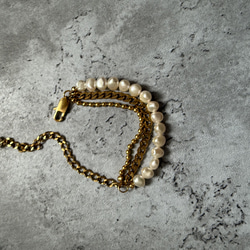 ーlayer pearl braceletー　サージカルステンレス　チェーンブレード　ブレスレット　パールアクセサリー 6枚目の画像