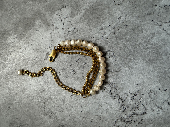 ーlayer pearl braceletー　サージカルステンレス　チェーンブレード　ブレスレット　パールアクセサリー 6枚目の画像