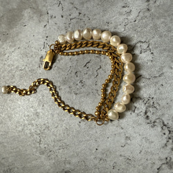 ーlayer pearl braceletー　サージカルステンレス　チェーンブレード　ブレスレット　パールアクセサリー 3枚目の画像