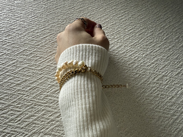 ーlayer pearl braceletー　サージカルステンレス　チェーンブレード　ブレスレット　パールアクセサリー 2枚目の画像