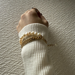 ーlayer pearl braceletー　サージカルステンレス　チェーンブレード　ブレスレット　パールアクセサリー 5枚目の画像