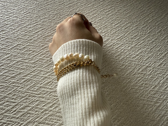 ーlayer pearl braceletー　サージカルステンレス　チェーンブレード　ブレスレット　パールアクセサリー 5枚目の画像
