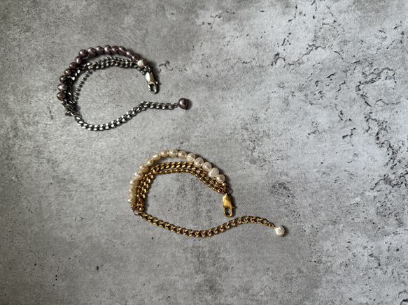 ーlayer pearl braceletー　サージカルステンレス　チェーンブレード　ブレスレット　パールアクセサリー 19枚目の画像