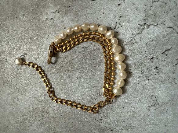 ーlayer pearl braceletー　サージカルステンレス　チェーンブレード　ブレスレット　パールアクセサリー 15枚目の画像