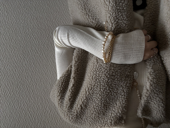 ーlayer pearl braceletー　サージカルステンレス　チェーンブレード　ブレスレット　パールアクセサリー 7枚目の画像