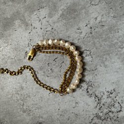 ーlayer pearl braceletー　サージカルステンレス　チェーンブレード　ブレスレット　パールアクセサリー 4枚目の画像