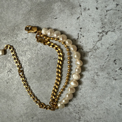 ーlayer pearl braceletー　サージカルステンレス　チェーンブレード　ブレスレット　パールアクセサリー 16枚目の画像