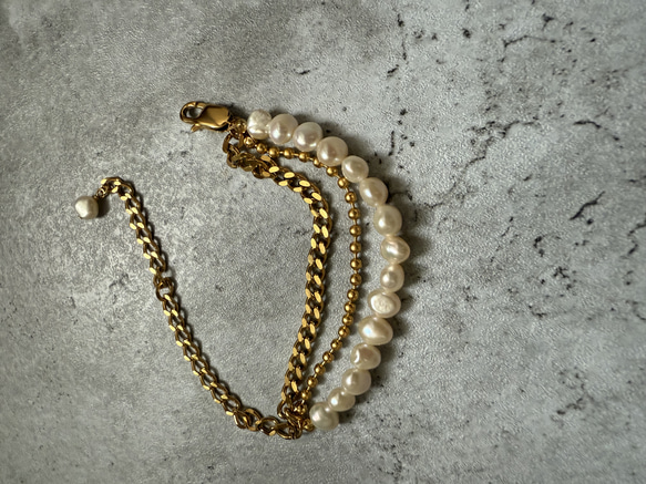 ーlayer pearl braceletー　サージカルステンレス　チェーンブレード　ブレスレット　パールアクセサリー 16枚目の画像