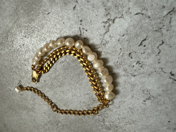 ーlayer pearl braceletー　サージカルステンレス　チェーンブレード　ブレスレット　パールアクセサリー 18枚目の画像