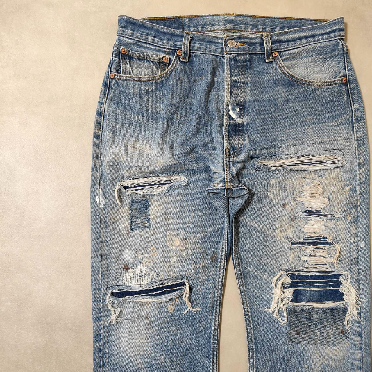 W36表記 リペアカスタム リーバイス 501 リメイクデニム ビンテージジーンズ グランジデニム ダメージ