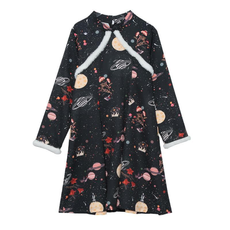 大きいサイズ レディース 秋冬 チャイナ　ワンピース 長袖　可愛い　ファー