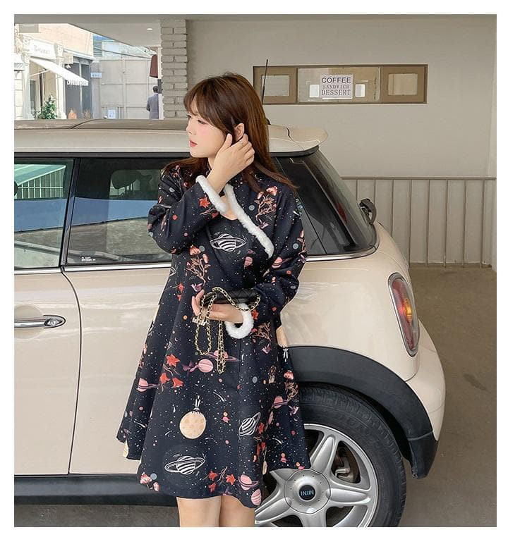 大きいサイズ レディース 秋冬 チャイナ　ワンピース 長袖　可愛い　ファー