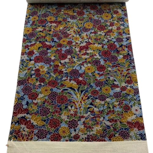 着物反物* 紬地草花とヱ霞 草花 大人の兵児帯 半幅帯 長尺475cm 和装