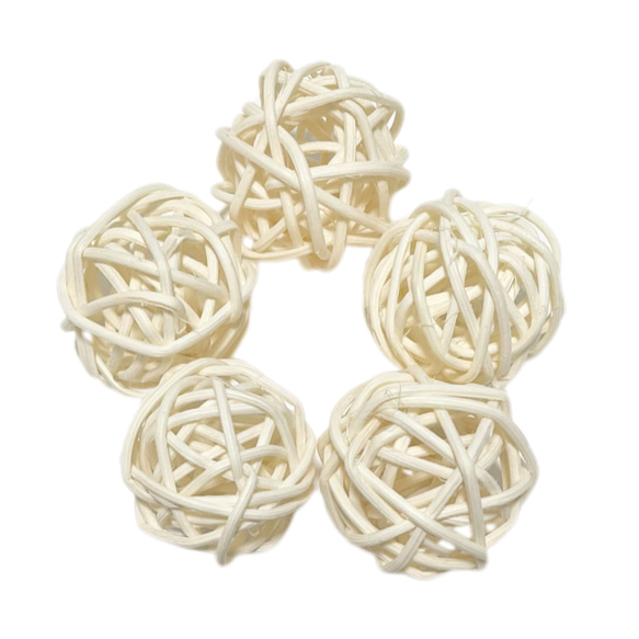 5個 インコ 直径3cm かじりおもちゃ ミニ ラタンボール 籐 ボール 天然木 安心安全 白 ホワイト 1枚目の画像