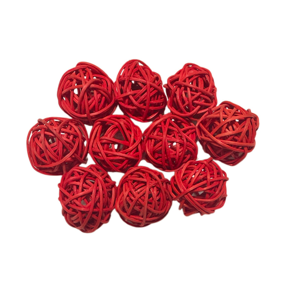 レッド 赤 5個 直径3cm インコ かじりおもちゃ ミニ ラタンボール 籐 ボール  セキセイインコ  おもちゃ 1枚目の画像