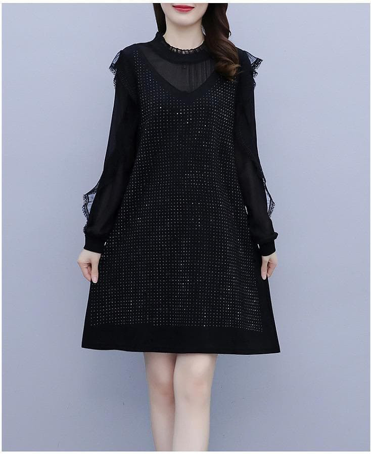 大きいサイズ レディース 秋冬 ワンピース　フリル　新品 長袖　韓国　レース