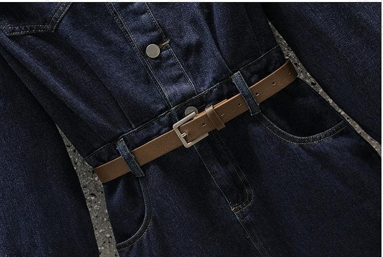 大きいサイズ　レディース　秋冬　デニム　ワンピース　長袖 襟付き　韓国