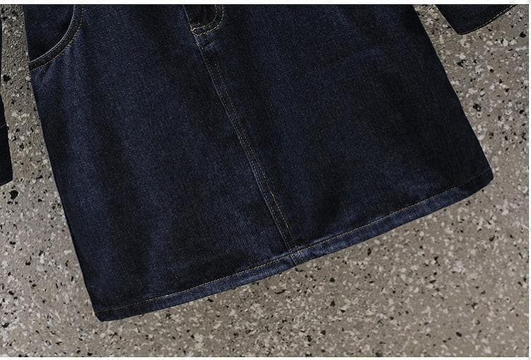 大きいサイズ　レディース　秋冬　デニム　ワンピース　長袖 襟付き　韓国