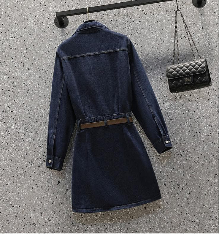 大きいサイズ　レディース　秋冬　デニム　ワンピース　長袖 襟付き　韓国