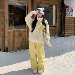 25-26秋冬限定 スノボウェア 上下セット リボン 黄色 3L撥水 可愛い
