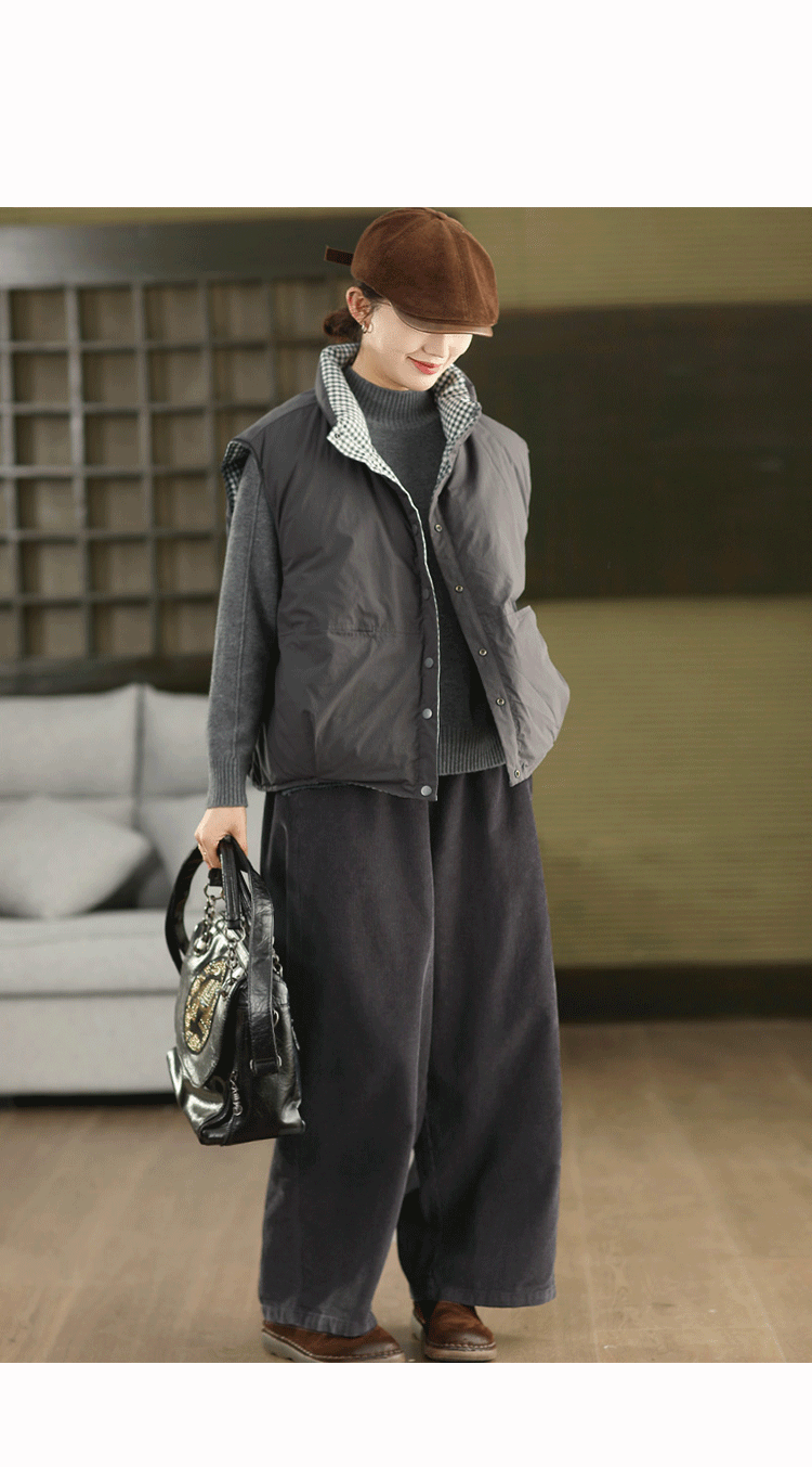 リバーシブル 90% 白アヒルダウンウォームベスト 防风スタンドカラーフワフワダウンベスト