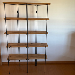 無垢板のオープンシェルフ　5段　折り畳みラック　什器　棚　アイアンラック　飾り棚 無垢板のオープンシェルフ 5段 折り畳みラック 什器 イベント什器