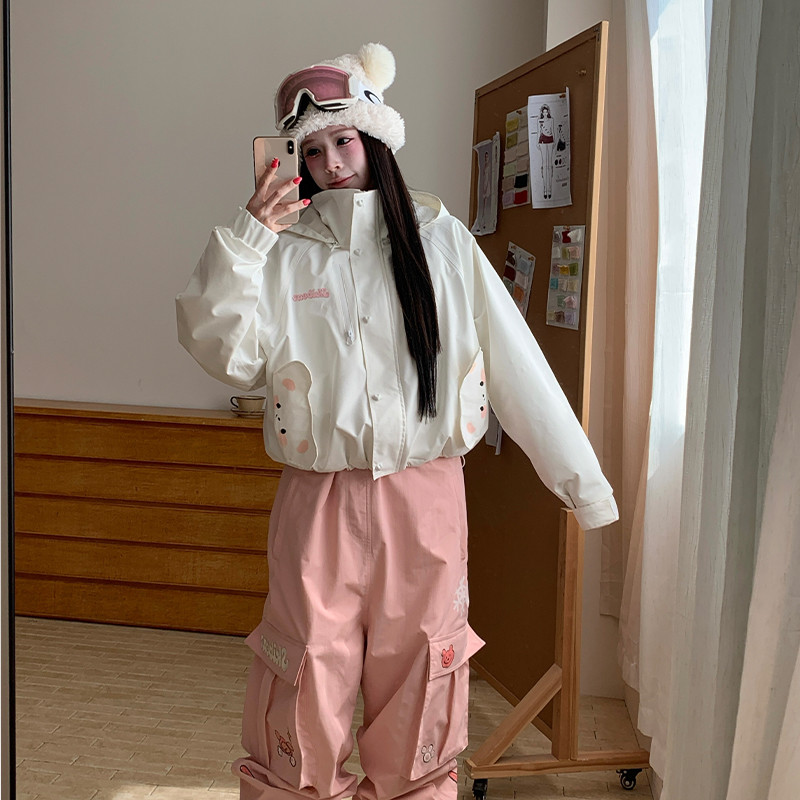 25-26秋冬限定 スノボウェア 上下セット 白 ピンク 3L撥水 可愛い レディース ジャケット パンツ SN042