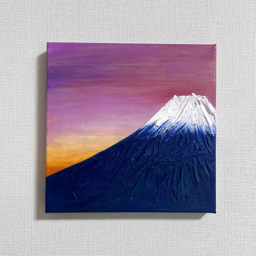 ハート　一点物・テクスチャーアート（アクリル／キャンバス） 富士山 初茜 】（一点物）テクスチャーアート 18センチ正方形