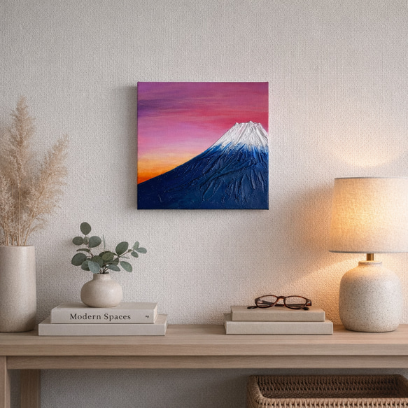 富士山 アート作品 フレーム付き 富士山 初茜 】（一点物）テクスチャーアート 18センチ正方形 書