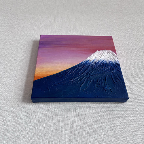 ハート　一点物・テクスチャーアート（アクリル／キャンバス） 富士山 初茜 】（一点物）テクスチャーアート 18センチ正方形