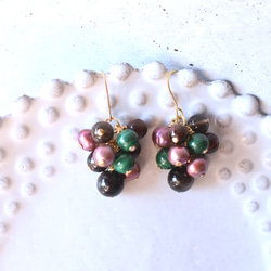 冬の新作【数量限定】大人の色合い　オーナメント風　ボリューム　天然石パール　サージカルステンレスピアス 9枚目の画像