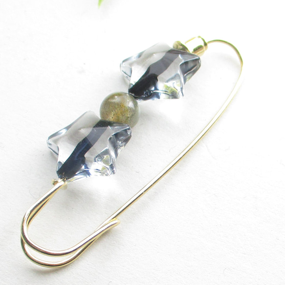 ラブラドライト星降る街角は、いつもネオンで綺麗でちょっといい♪<カブトピンブローチ>SB1189 4枚目の画像