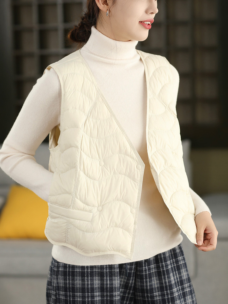 ウォーム蓄熱ノースリーブ V ネック 90% 白アヒルダウンベスト 薄型インナー / アウター両用ベスト