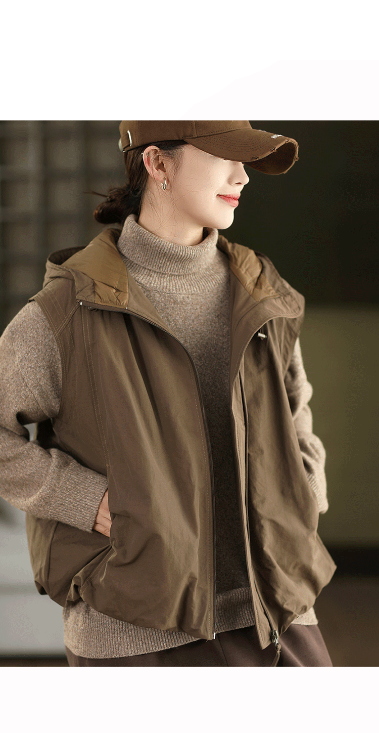 冬季復古 90% 白アヒルダウンウォームベスト ファッションフード付き厚手ダウンベスト