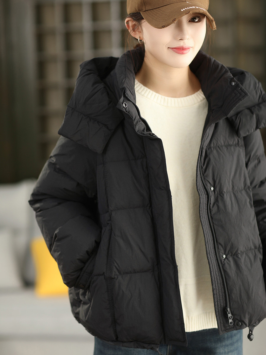 2025 冬季 90% 白アヒルダウンウォームコート ファッションフード付き厚手抽绳裾ダウンジャケット