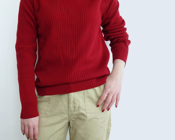 「工作休閒兩相宜」 12G 寬羅紋針織翻領衫（紅色） 第2張的照片