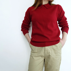 「工作休閒兩相宜」 12G 寬羅紋針織翻領衫（紅色） 第1張的照片