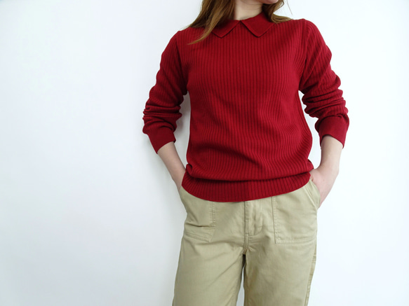 「工作休閒兩相宜」 12G 寬羅紋針織翻領衫（紅色） 第1張的照片