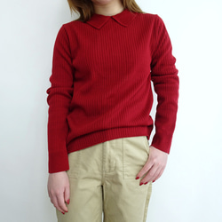 「工作休閒兩相宜」 12G 寬羅紋針織翻領衫（紅色） 第4張的照片