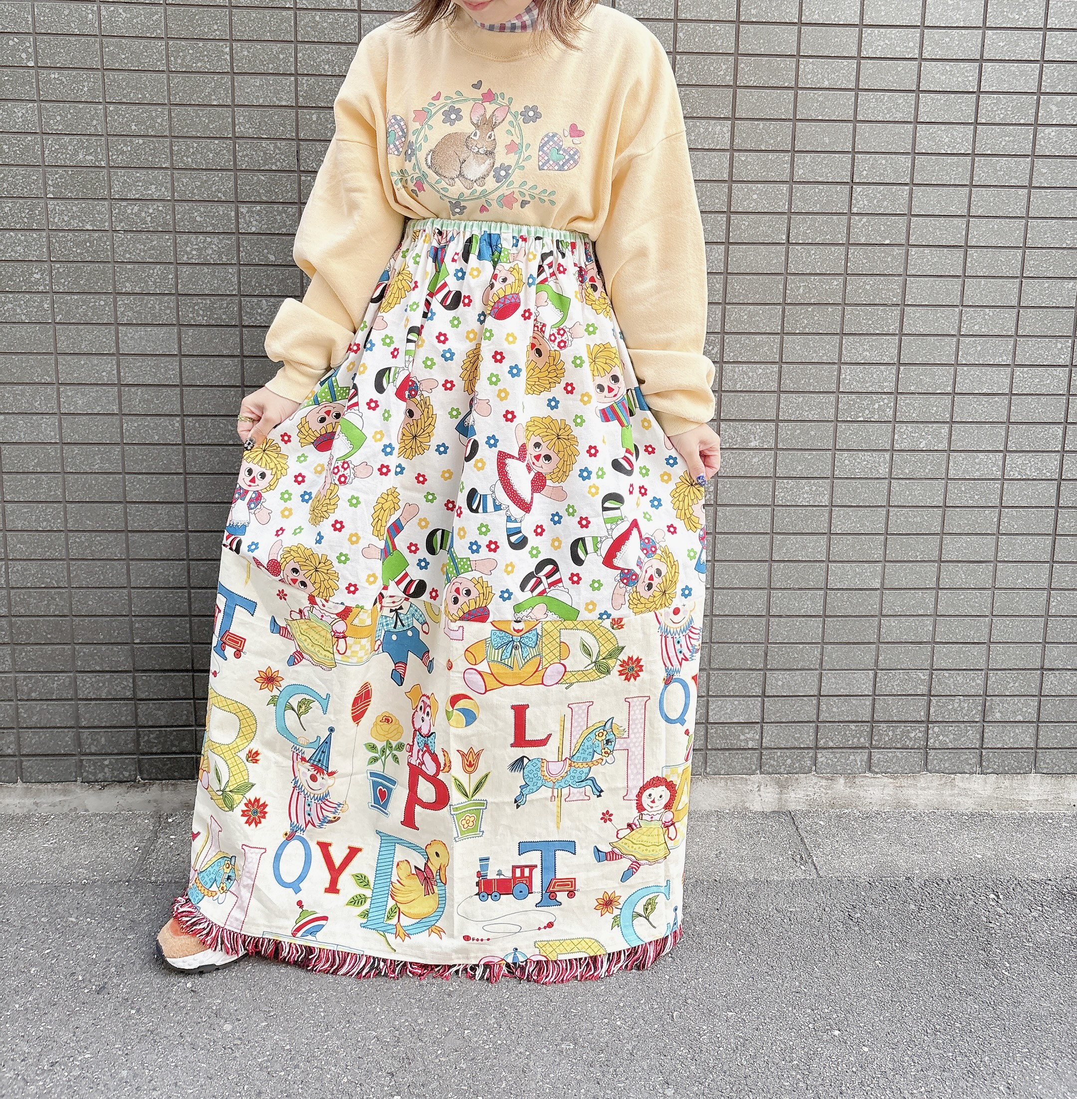 古着　ヴィンテージ　vintage スカート　ロングスカート　パッチワーク　パッチワークスカート　カラフル　派手　個性派