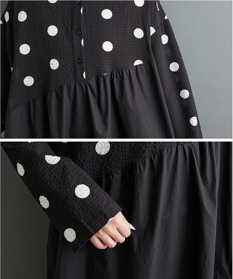 ドット柄　大きいサイズ レディース ワンピース　ゆったり　春 秋冬 新品 長袖