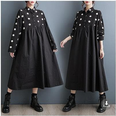 ドット柄　大きいサイズ レディース ワンピース　ゆったり　春 秋冬 新品 長袖